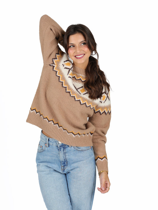 Camisola malha grossa camel