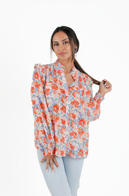 Camisa floral em laranja